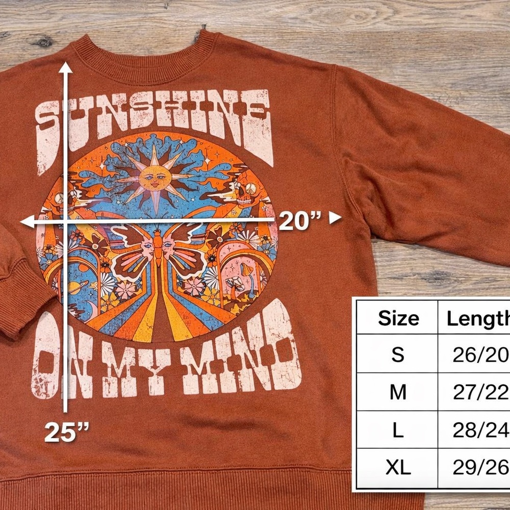 Hollister Sunshine On My Mind Sweatshirt XS BohoY2K Hippie Sun Retro Brown Indie - Picture 4 of 13